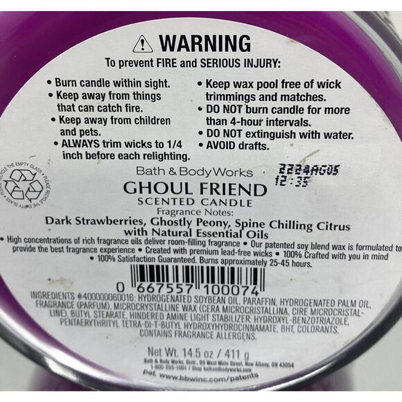 Bath & Body Works 3-wick Scented Candle Halloween GHOUL FRIEND w/essential oils - Picture 4 of 4